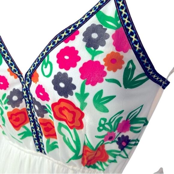 Boho Maxi Dress XL | Embroidered Look Open Back Festival Sundress White Floral - Picture 6 of 11